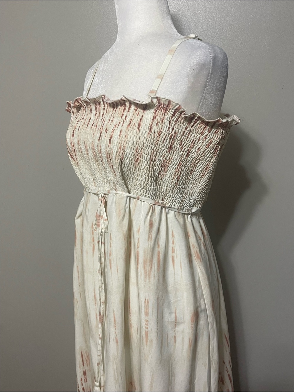 Motherhood Maternity Dress Womens Large Maxi Boho Sleeveless Smocking Fringe Tie - Picture 3 of 7
